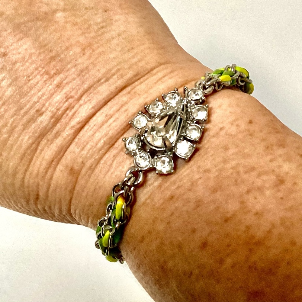 Ann Taylor rhinestone braided Neon and Yellow Bracelet